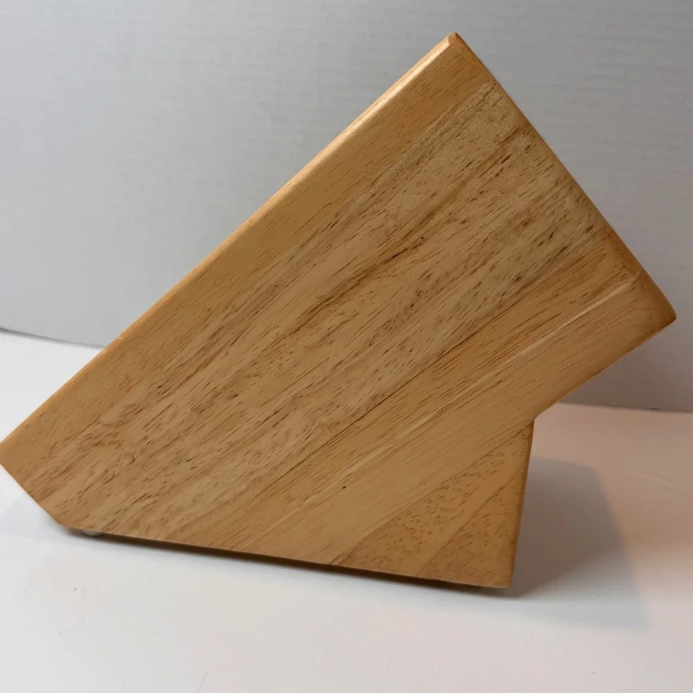Pampered Chef Knife Block Natural Wood 5-Slot Built-in Sharpener